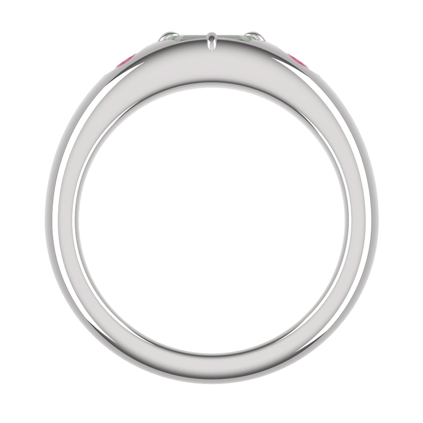 14K White Gold Green Beryl Ruby Pinky Ring