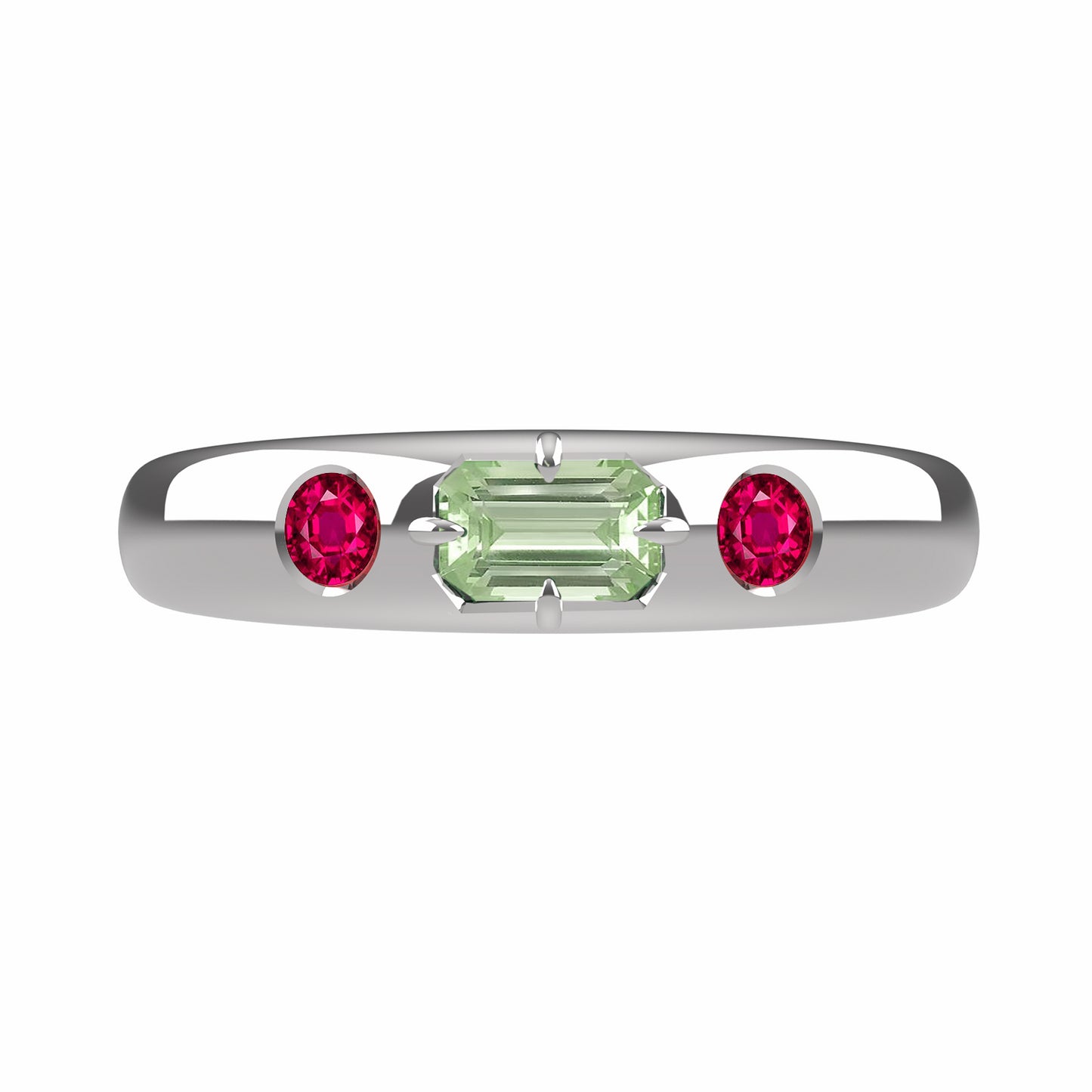 14K White Gold Green Beryl Ruby Pinky Ring