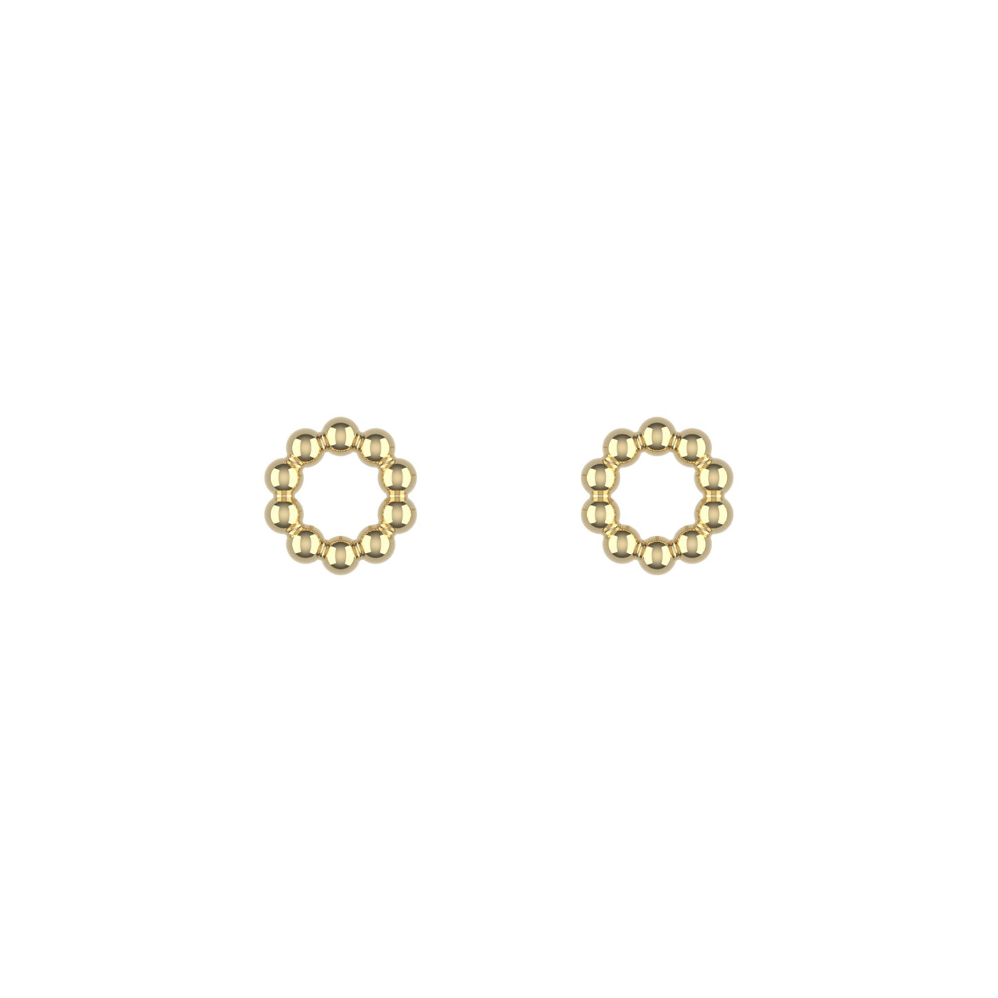 14K Yellow Gold Mini Beaded Circle Stud Earrings