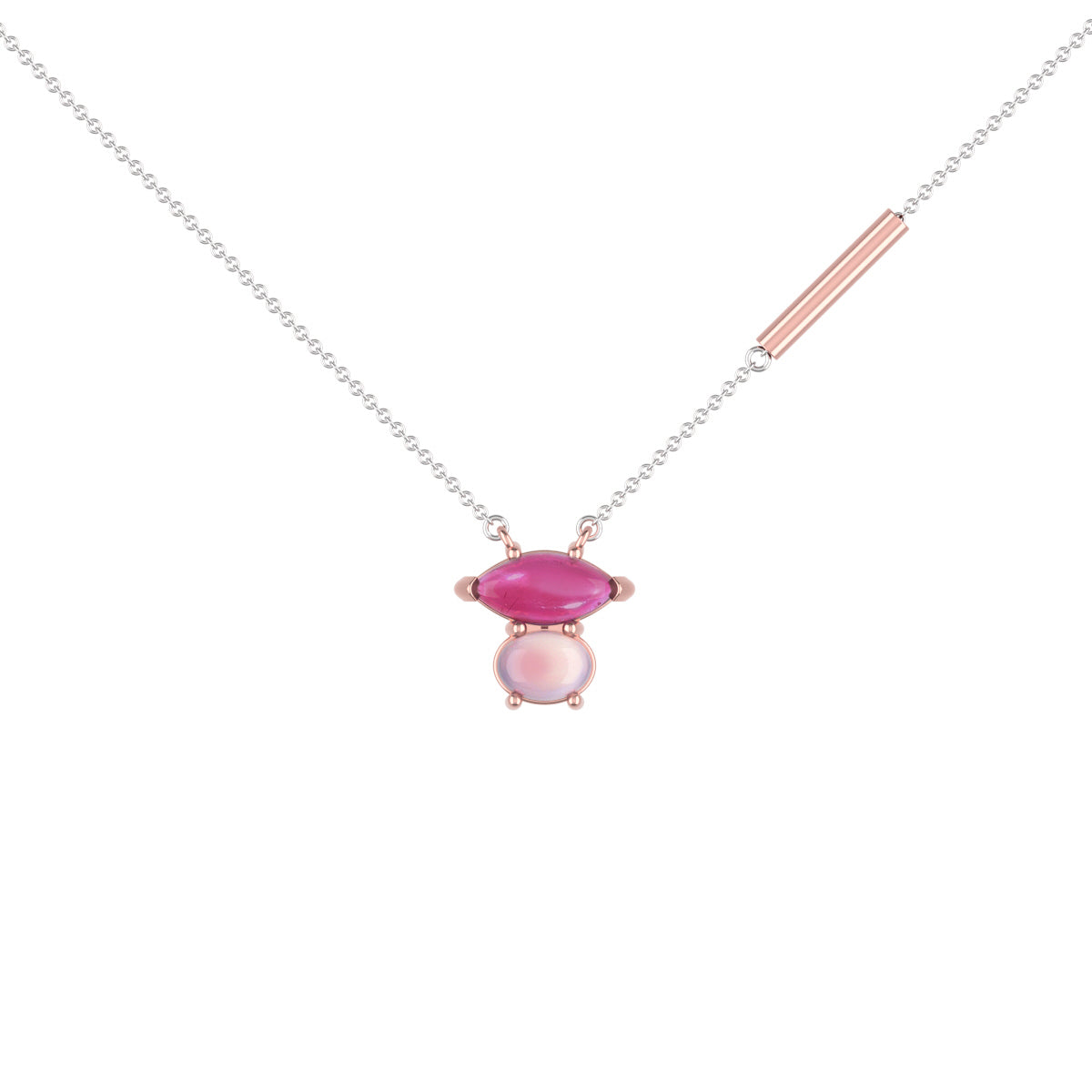 14K Rose & White Gold Pink Gemstone Slide Necklace