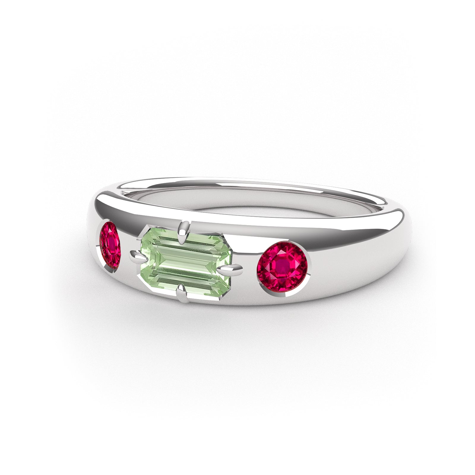 14K White Gold Green Beryl Ruby Pinky Ring