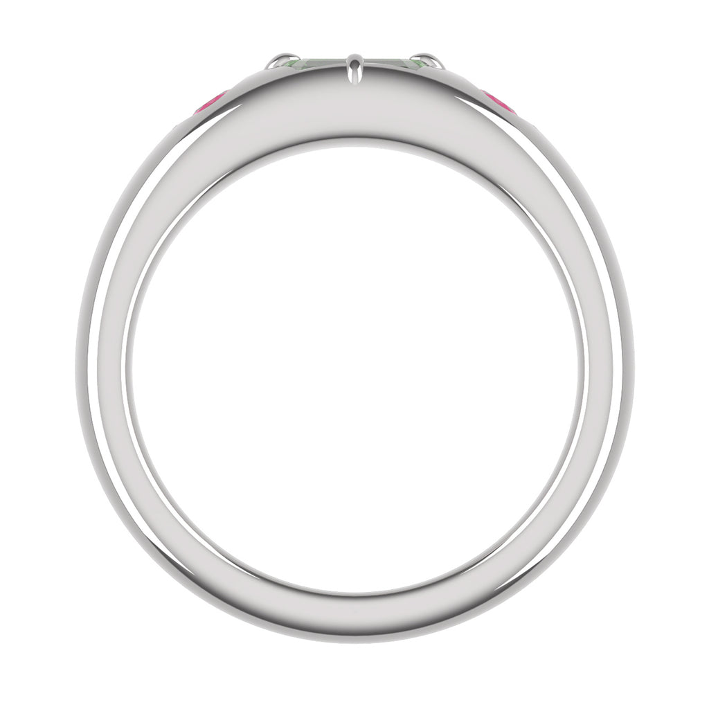 14K White Gold Green Beryl Ruby Pinky Ring