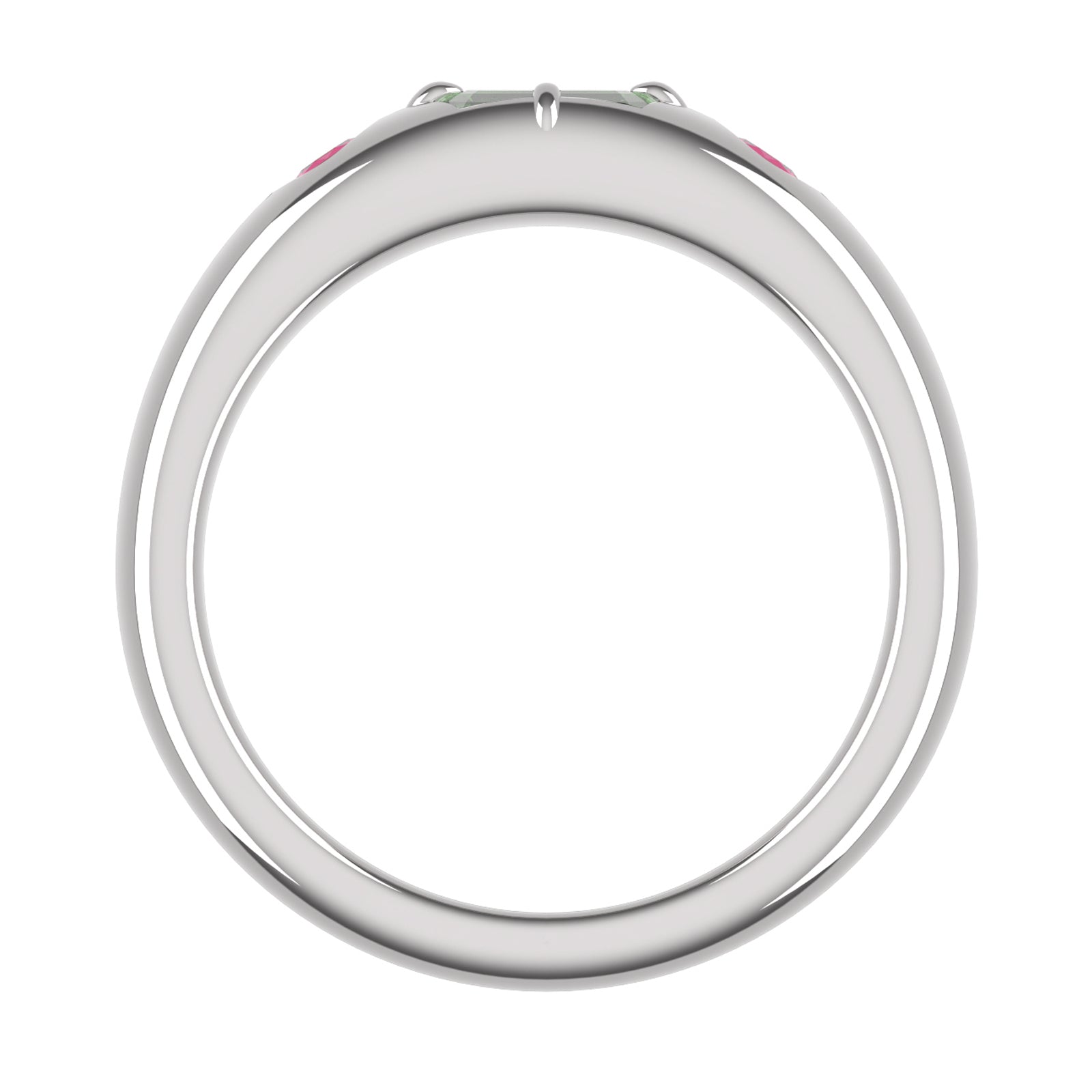 14K White Gold Green Beryl Ruby Pinky Ring