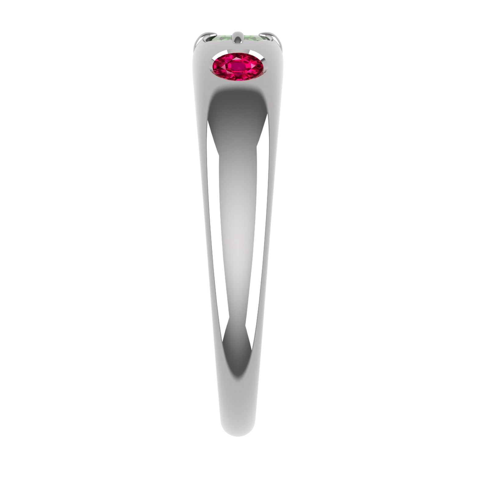 14K White Gold Green Beryl Ruby Pinky Ring