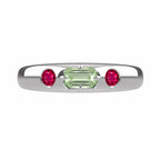 14K White Gold Green Beryl Ruby Pinky Ring