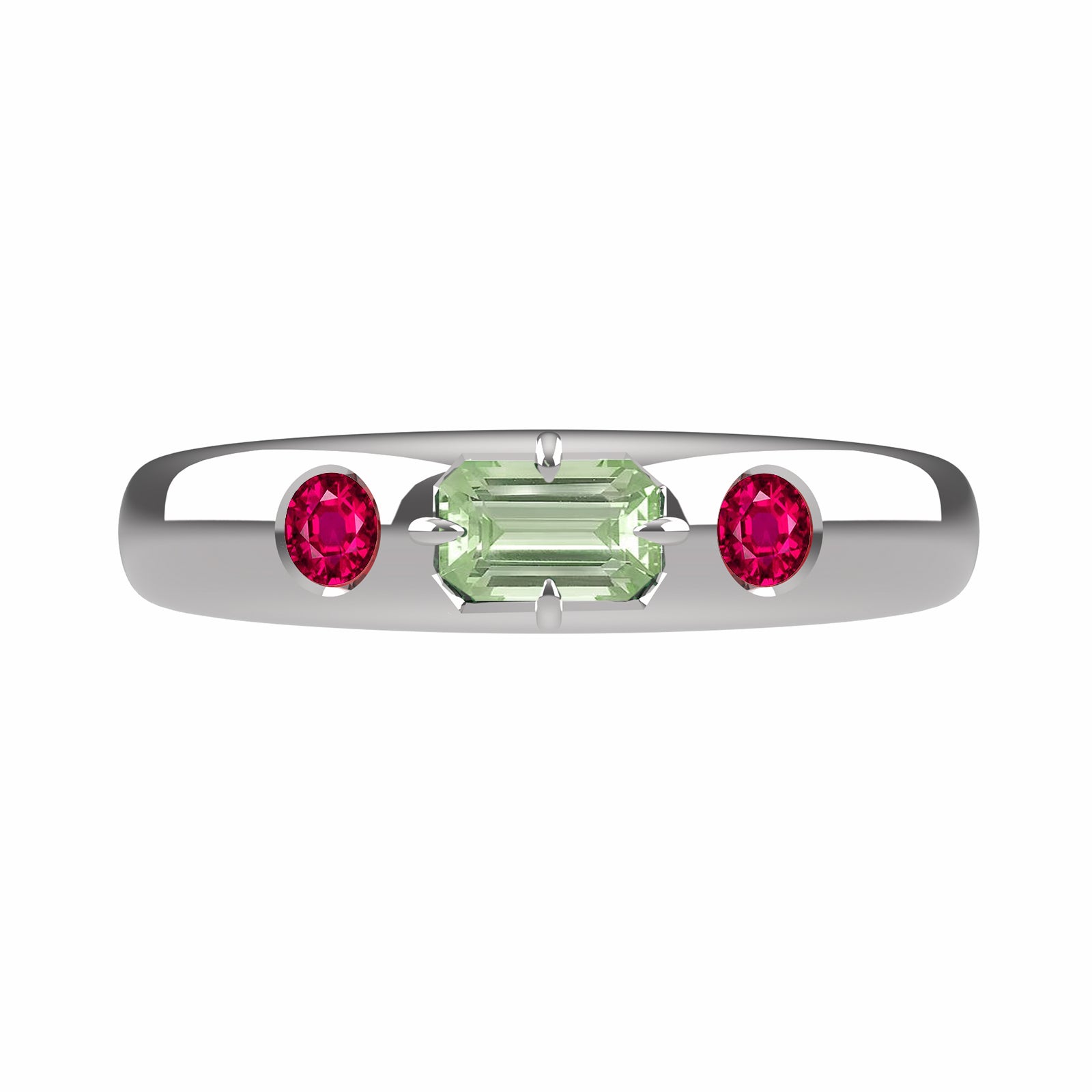 14K White Gold Green Beryl Ruby Pinky Ring