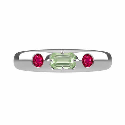 14K White Gold Green Beryl Ruby Pinky Ring