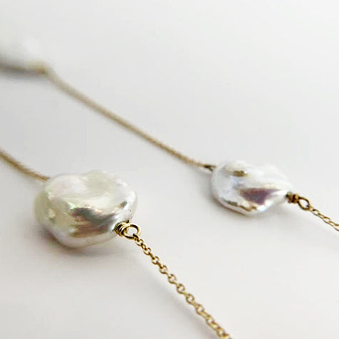 14K Yellow Gold Freshwater Keshi Pearl Necklace