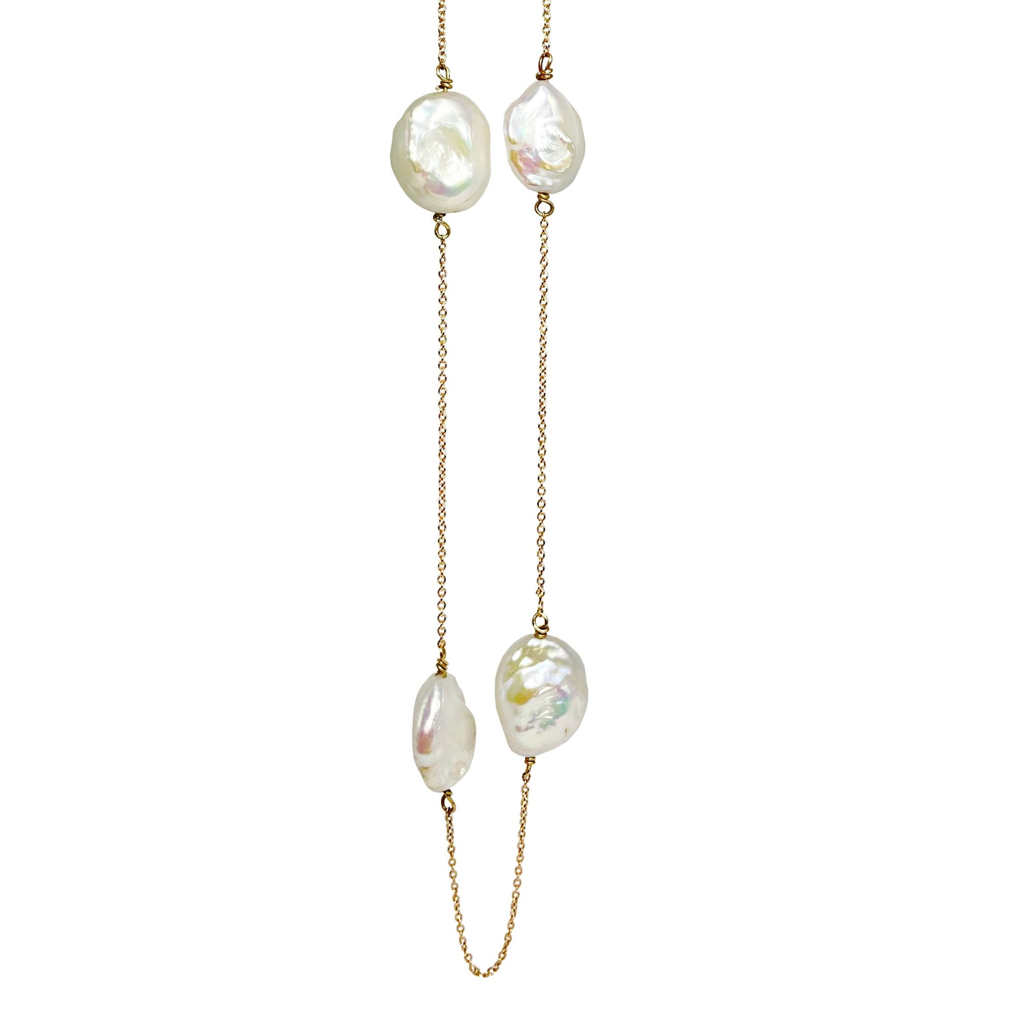 14K Yellow Gold Freshwater Keshi Pearl Necklace
