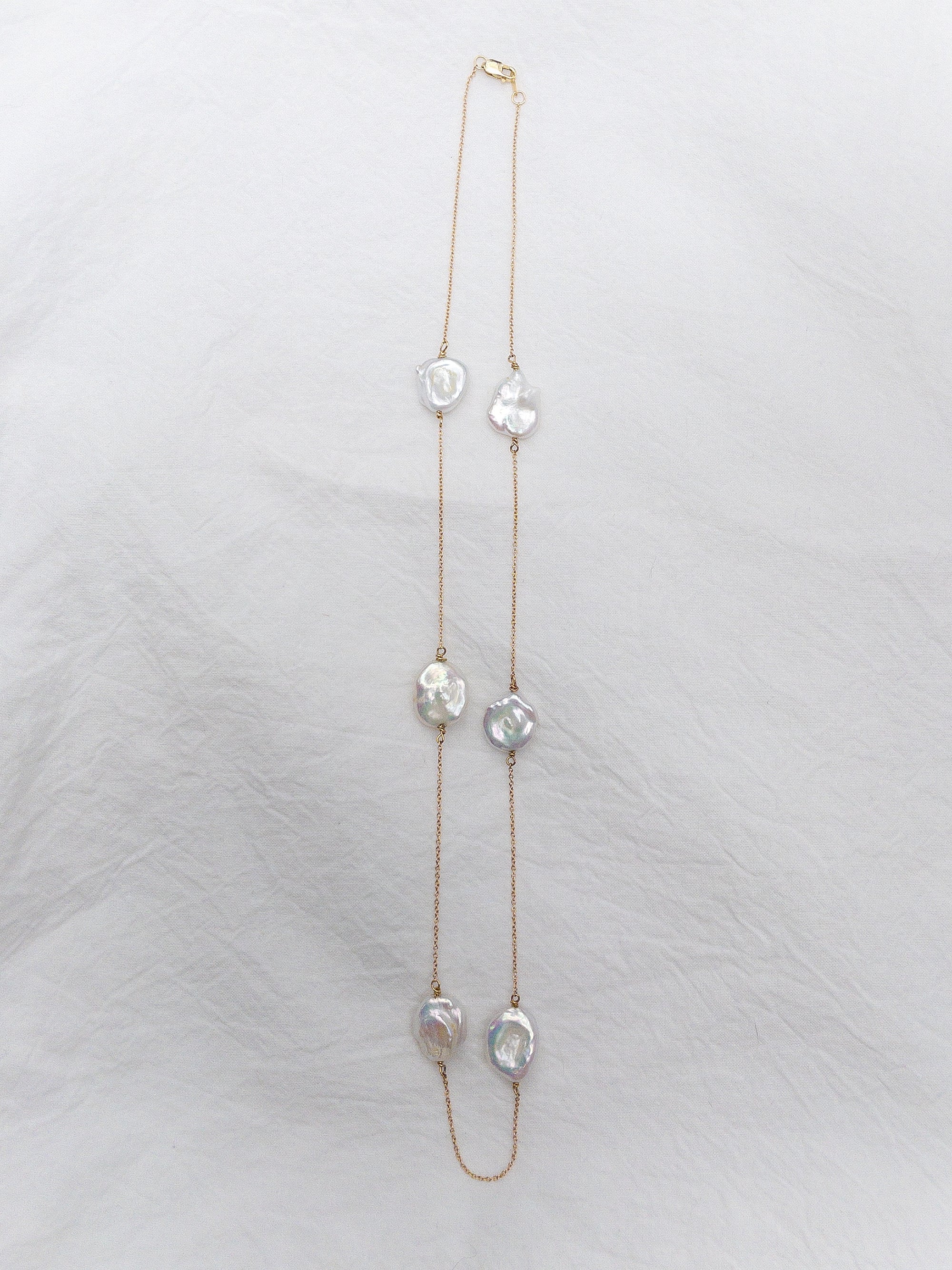 14K Yellow Gold Freshwater Keshi Pearl Necklace