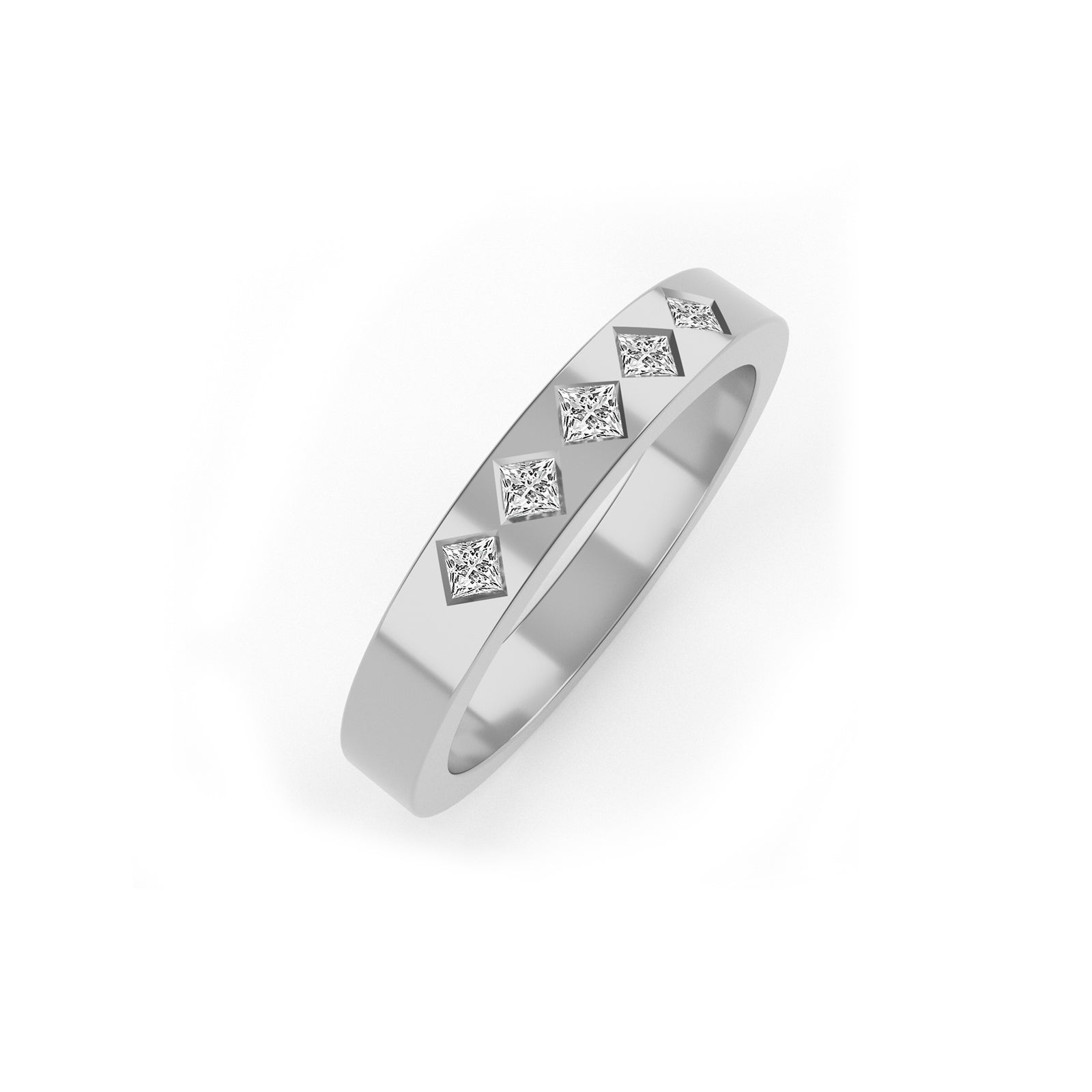 14K White Gold Five Stone Princess Cut Diamond Band