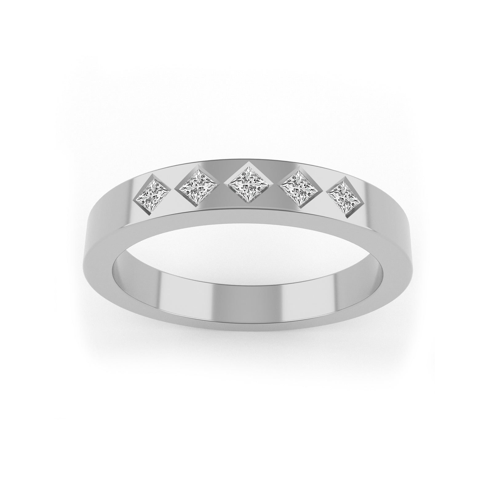 14K White Gold Five Stone Princess Cut Diamond Band