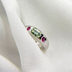 14K White Gold Green Beryl Ruby Pinky Ring