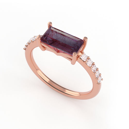 10K Rose Gold Super Seven Amethyst & Diamond Ring