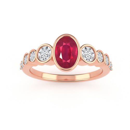 14K Rose Gold Lab Ruby and Diamond Band