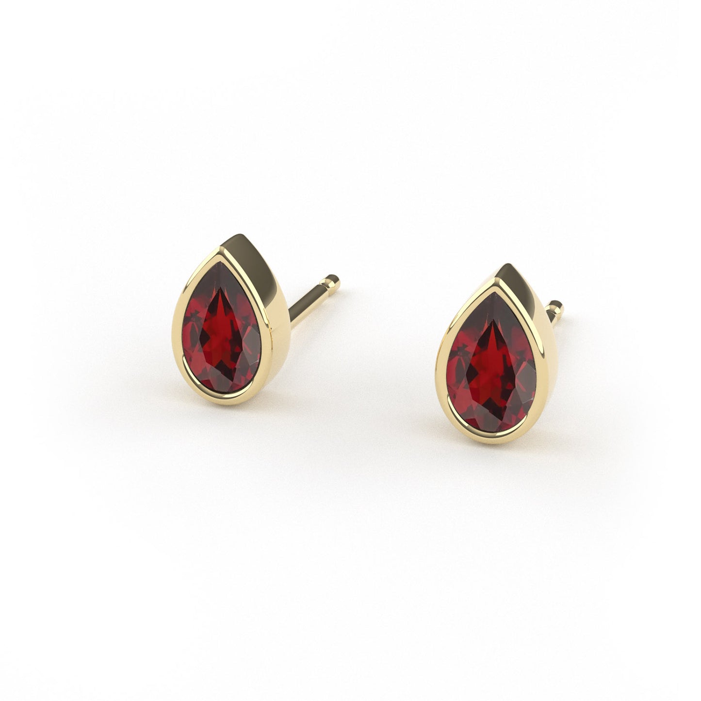 14K Yellow Gold Garnet Droplet Stud Earrings