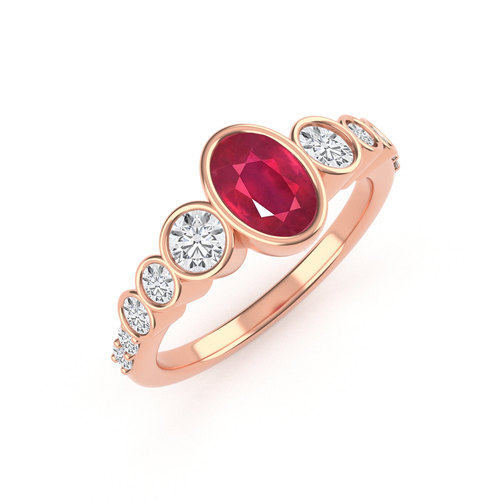 14K Rose Gold Lab Ruby and Diamond Band
