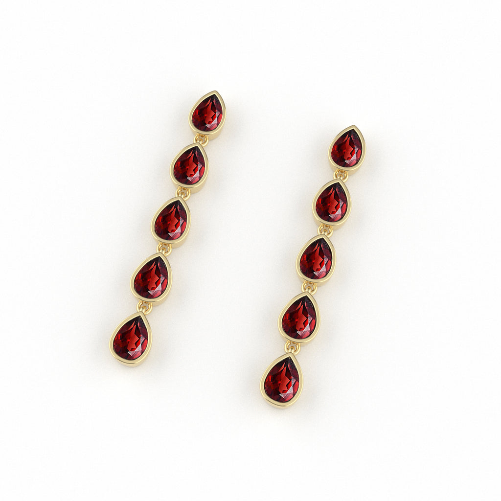 14K Yellow Gold Garnet Droplet Dangle Earrings
