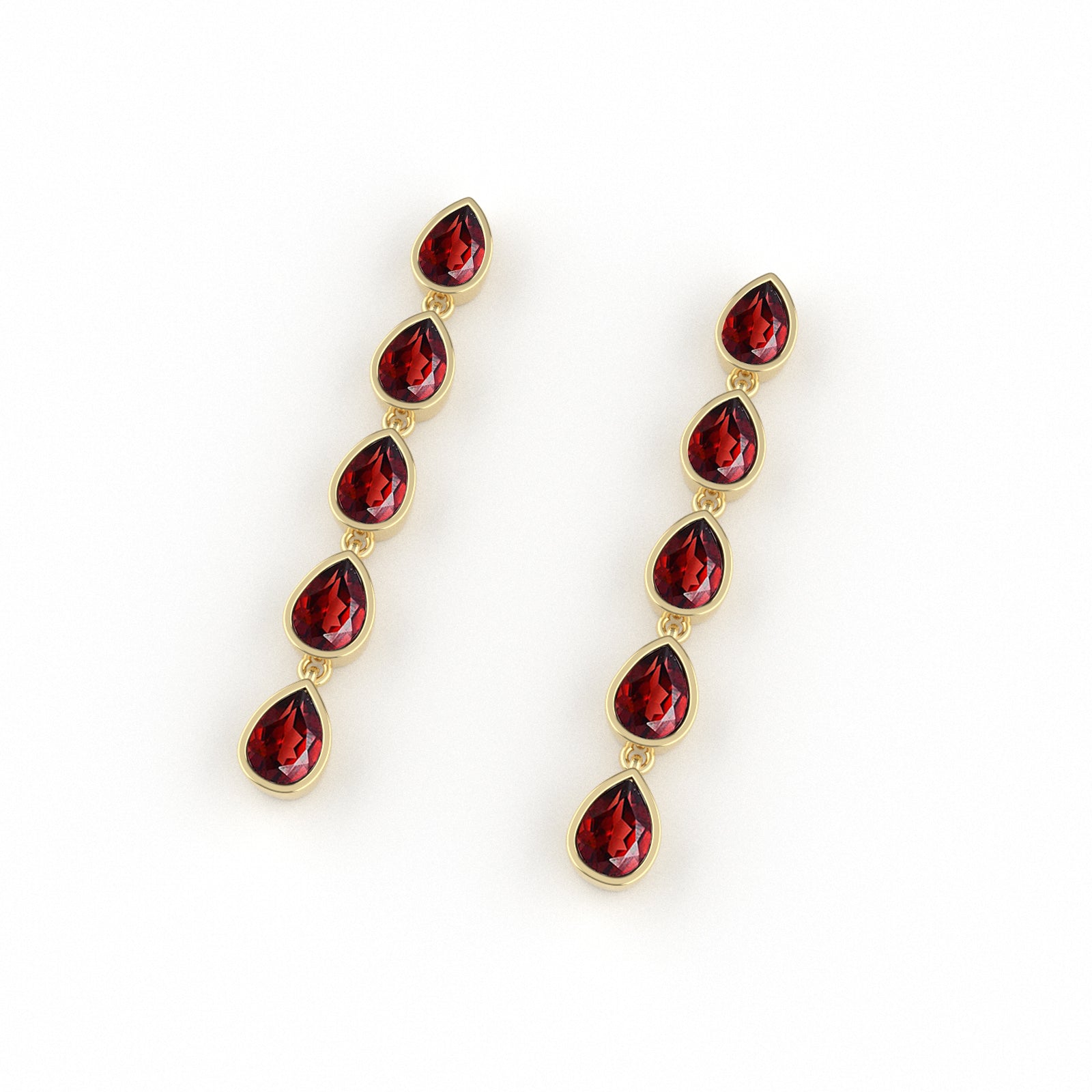 14K Yellow Gold Garnet Droplet Dangle Earrings