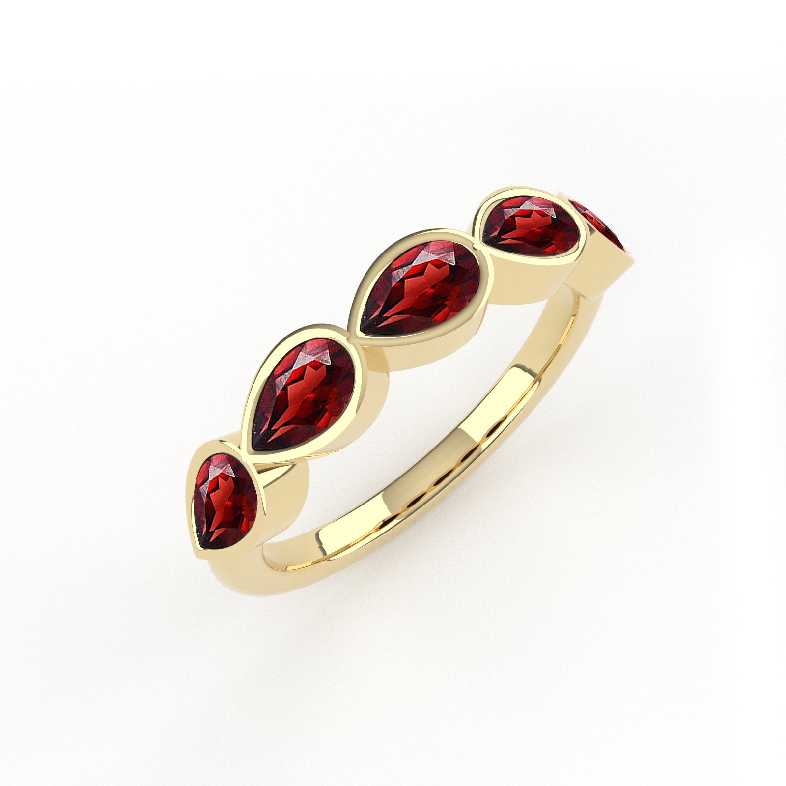 14K Yellow Gold Garnet Droplet Band