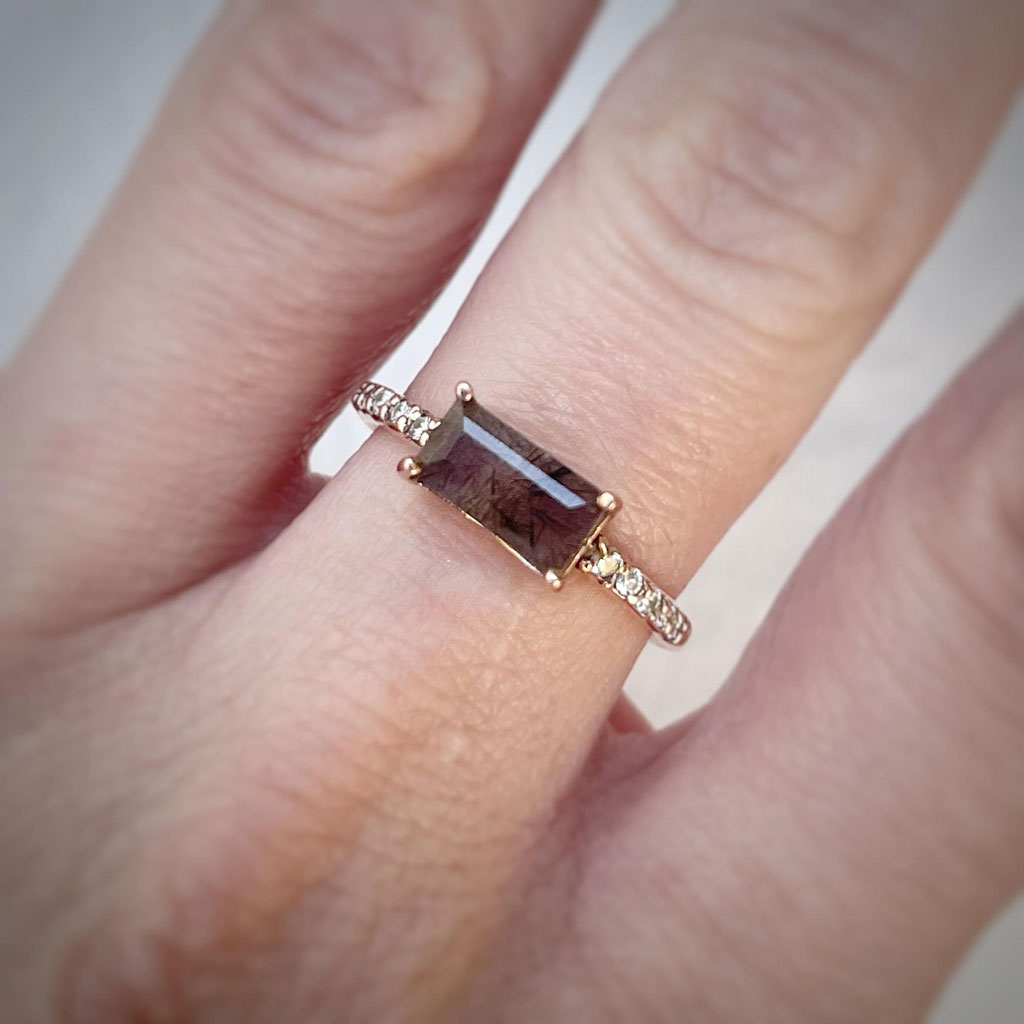 10K Rose Gold Super Seven Amethyst & Diamond Ring