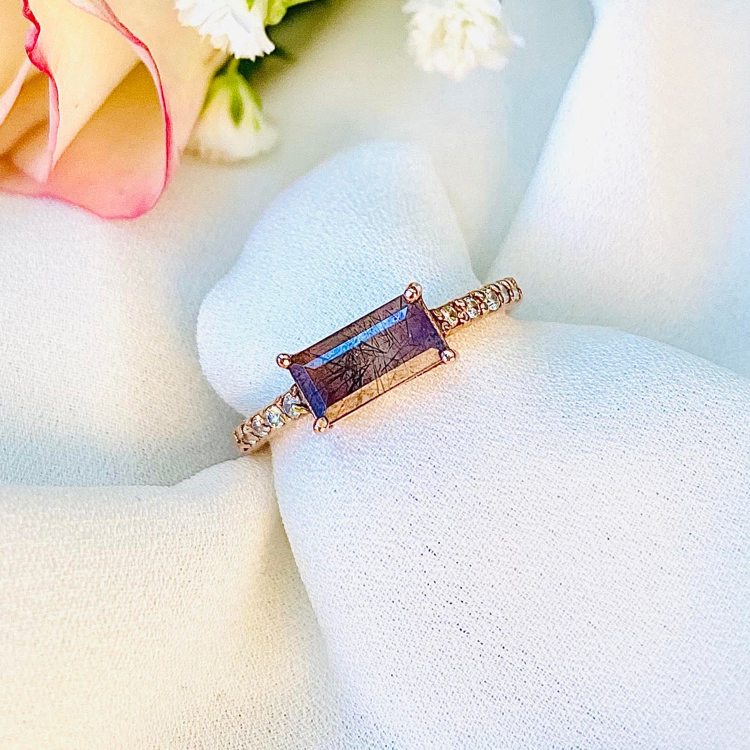 10K Rose Gold Super Seven Amethyst & Diamond Ring
