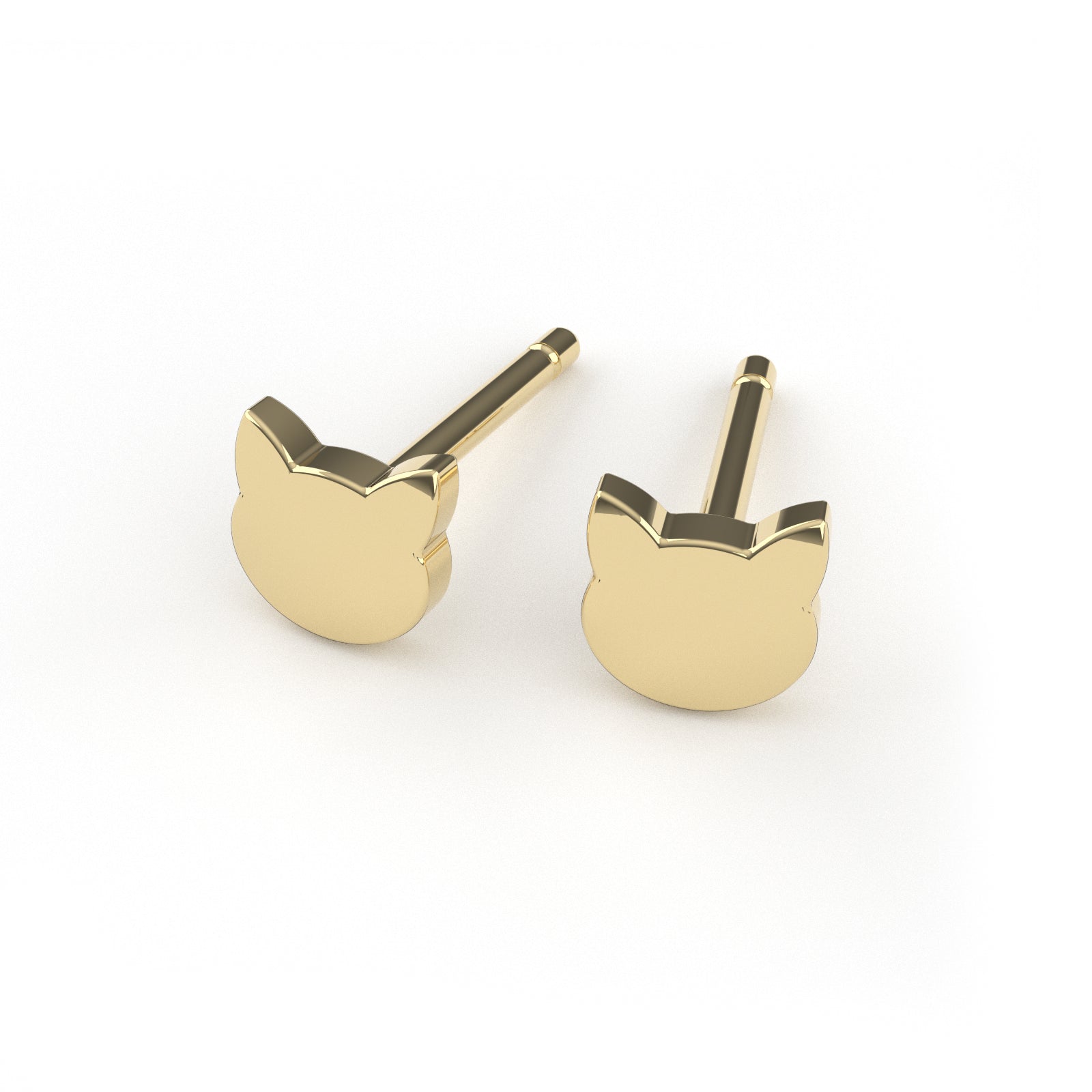 14K Yellow Gold Cat Stud Earrings