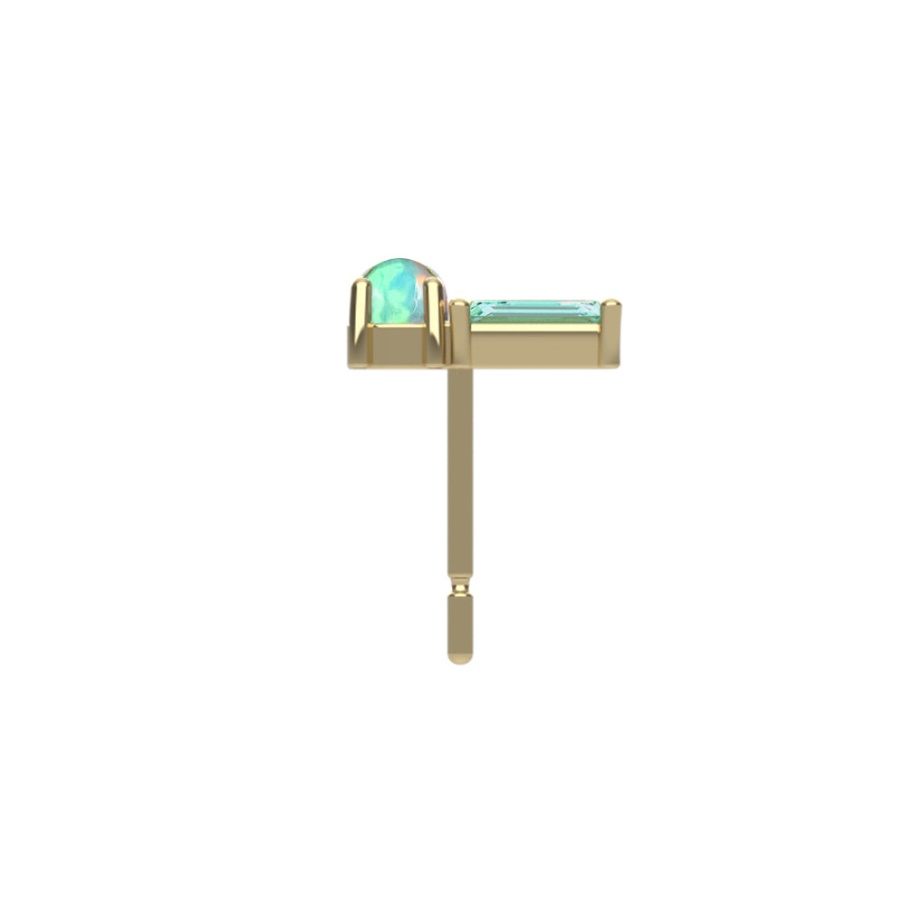 14K Yellow Gold Emerald Cut Beryl & Aquamarine Opal Stud Earrings
