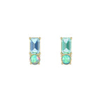 14K Yellow Gold Emerald Cut Beryl & Aquamarine Opal Stud Earrings