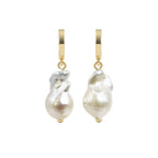 14K Yellow Gold Baroque Pearl Huggie Hoop Earrings