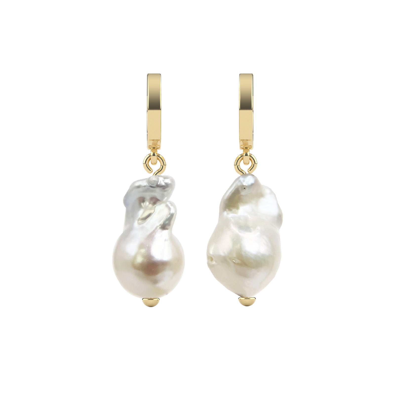 14K Yellow Gold Baroque Pearl Huggie Hoop Earrings