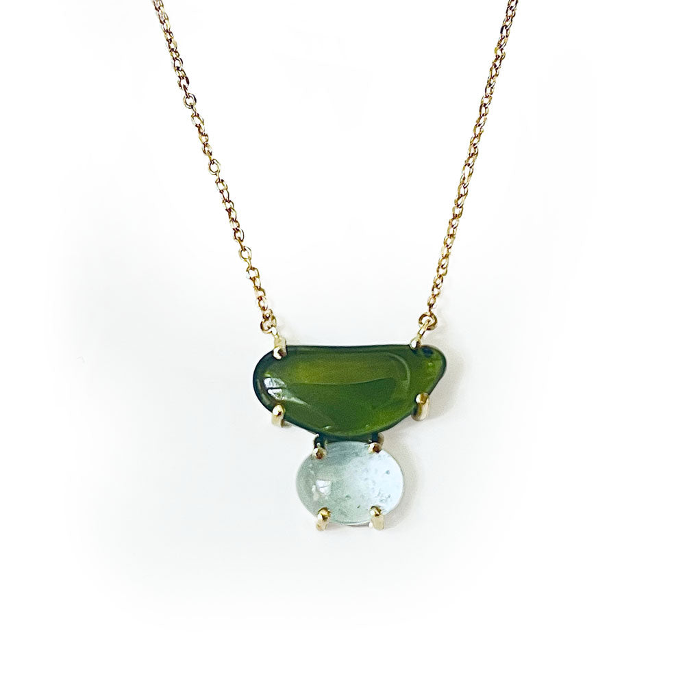14K Yellow Gold Green Gemstone Necklace