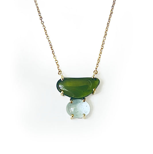 14K Yellow Gold Green Gemstone Necklace