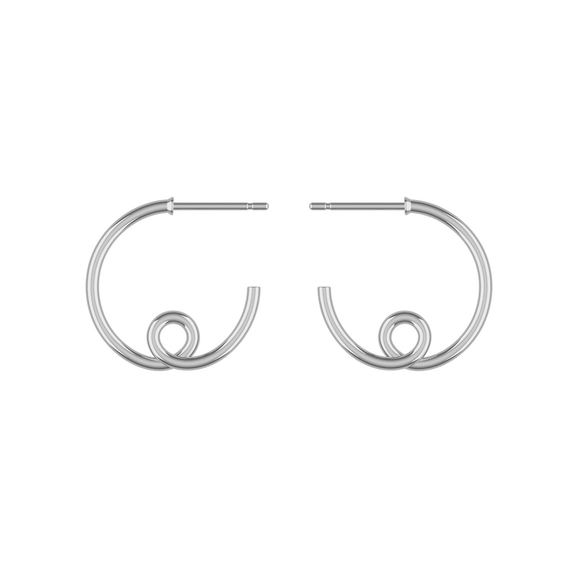 Pair of large 14k white gold loopy hoop earrings on a white background