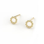 14K Yellow Gold Mini Beaded Circle Stud Earrings