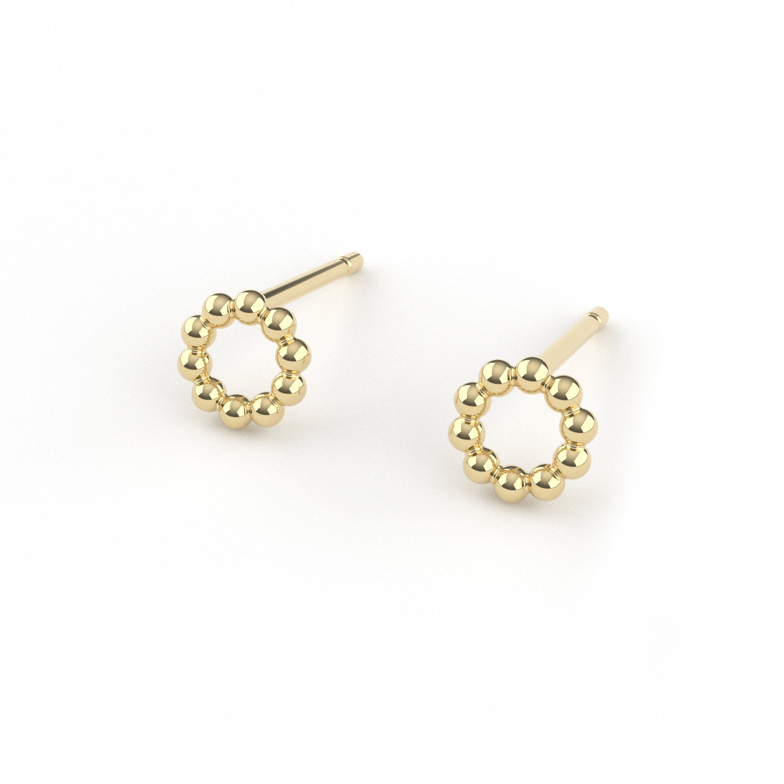 14K Yellow Gold Mini Beaded Circle Stud Earrings