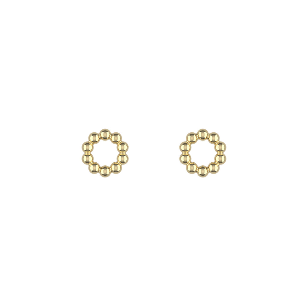 14K Yellow Gold Mini Beaded Circle Stud Earrings