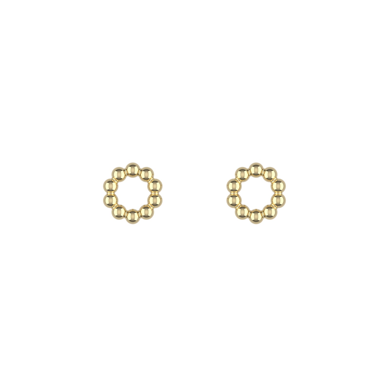 14K Yellow Gold Mini Beaded Circle Stud Earrings