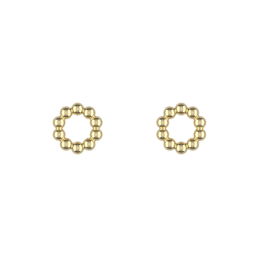 14K Yellow Gold Mini Beaded Circle Stud Earrings