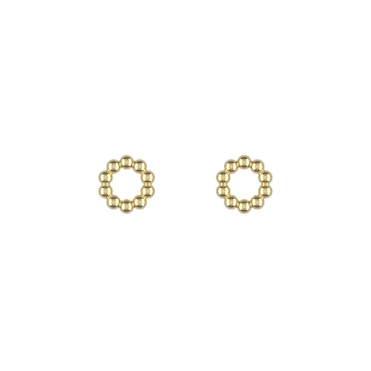 14K Yellow Gold Mini Beaded Circle Stud Earrings