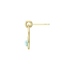 14k yellow gold hoop earrings with an aquamarine gemstone on a white background side view