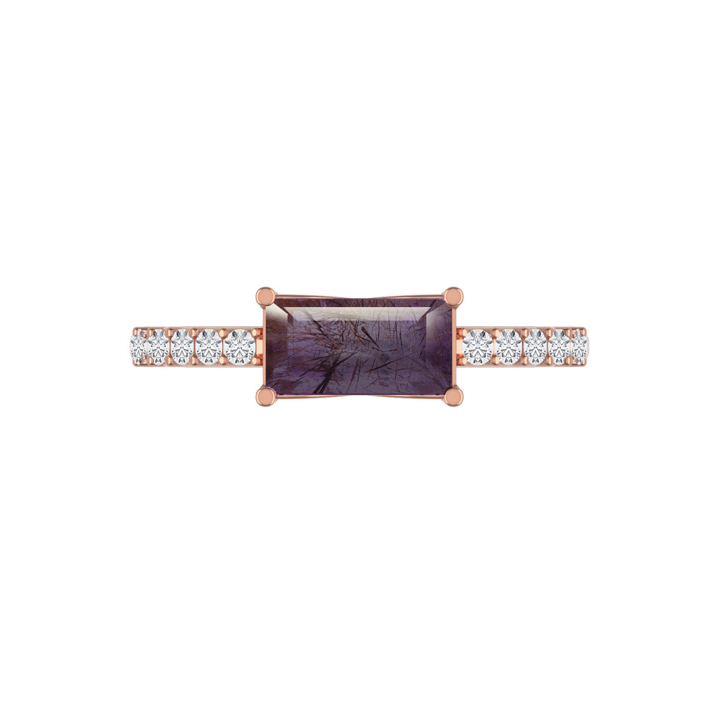 10K Rose Gold Super Seven Amethyst & Diamond Ring