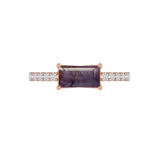 10K Rose Gold Super Seven Amethyst & Diamond Ring