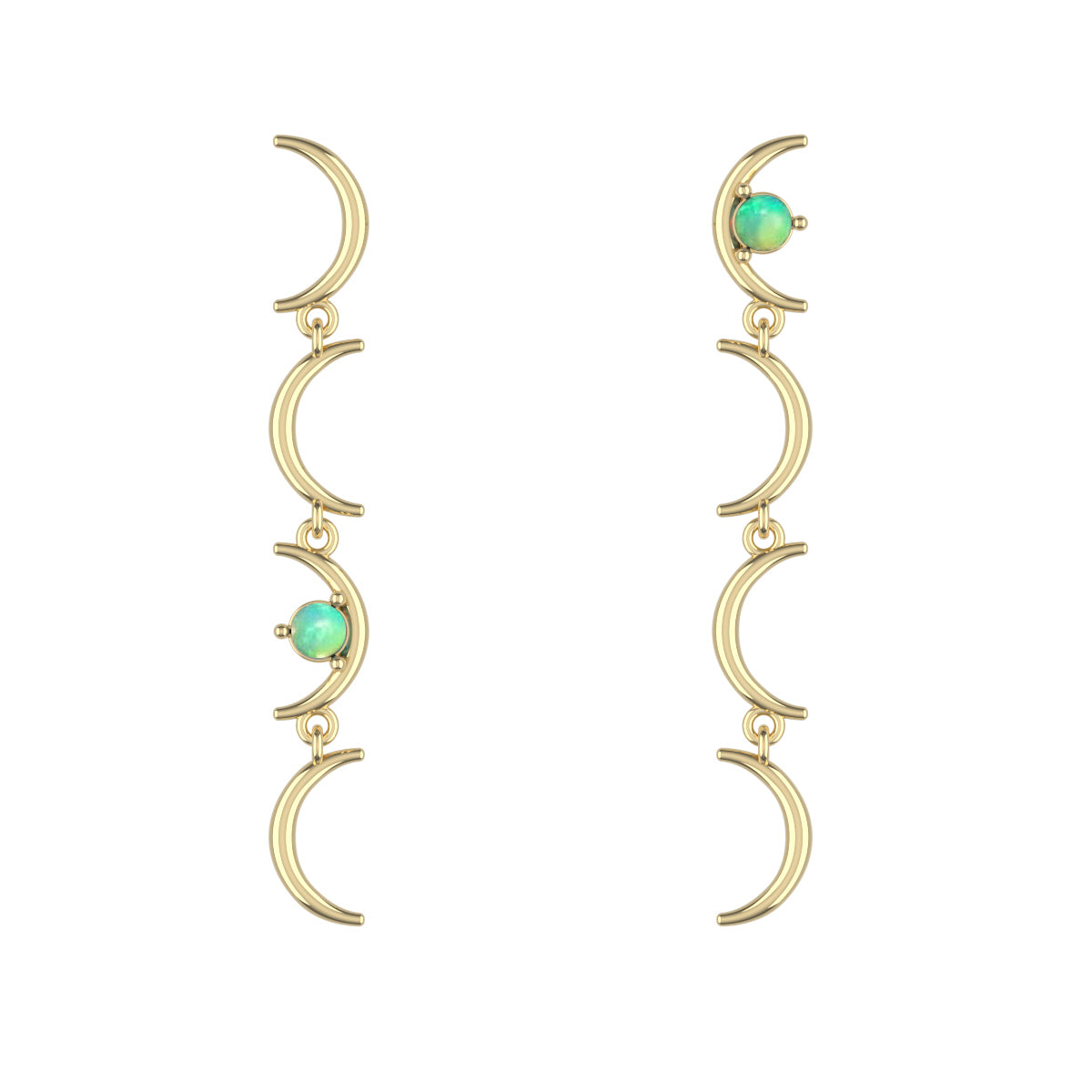 14K Yellow Gold Opal Half Moon Dangle Earrings