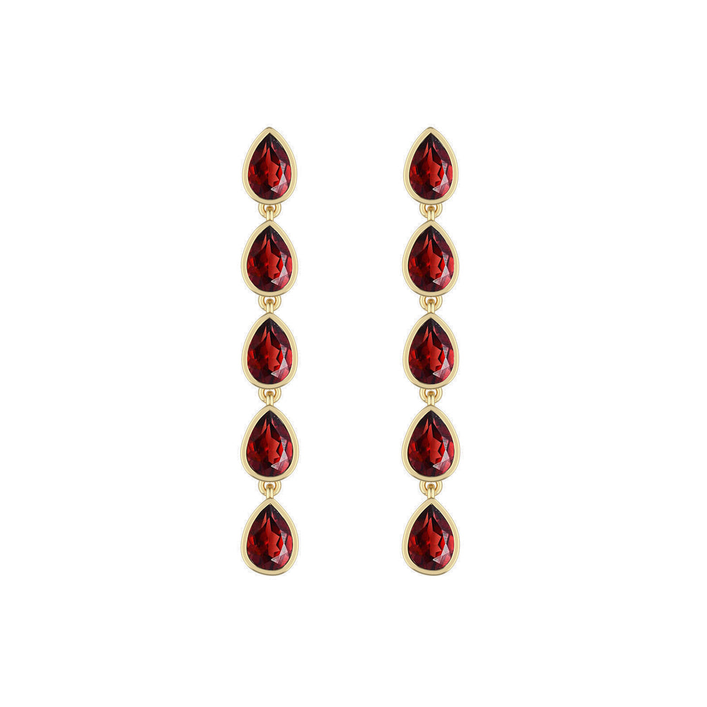 14K Yellow Gold Garnet Droplet Dangle Earrings