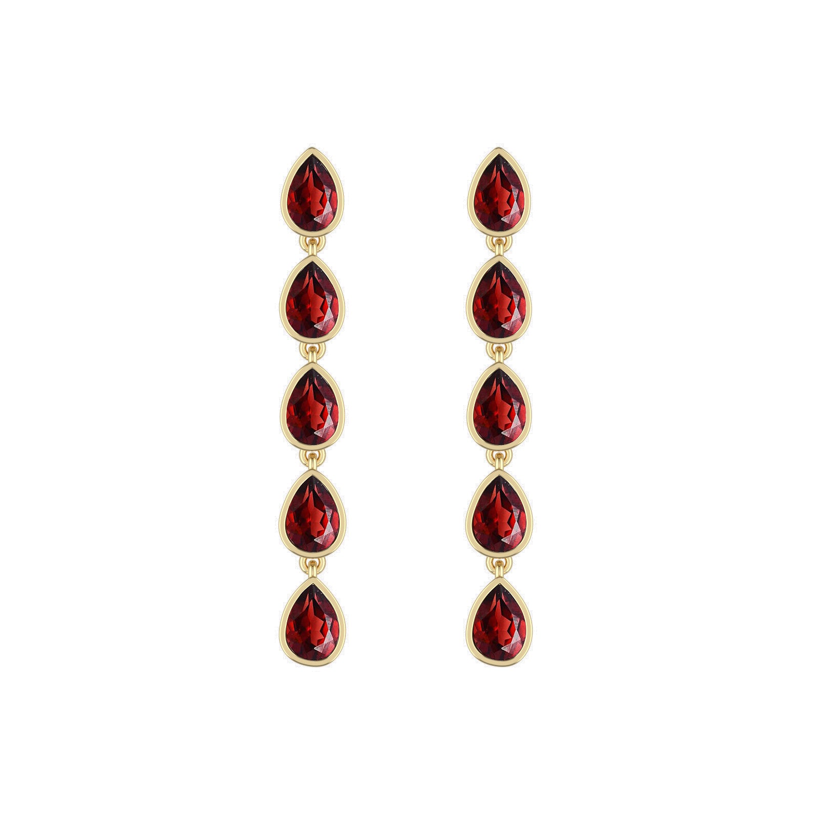 14K Yellow Gold Garnet Droplet Dangle Earrings