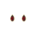 14K Yellow Gold Garnet Droplet Stud Earrings
