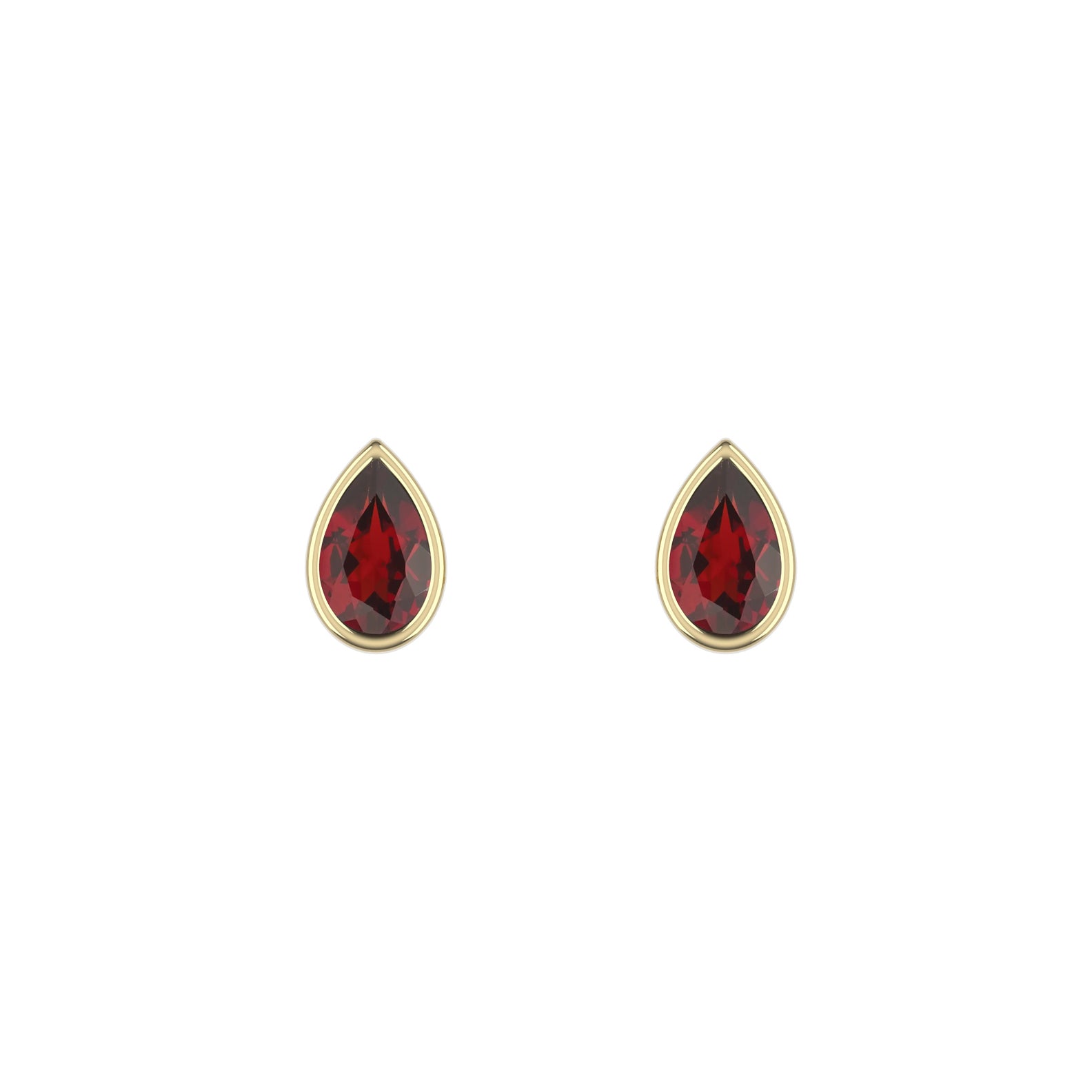 14K Yellow Gold Garnet Droplet Stud Earrings