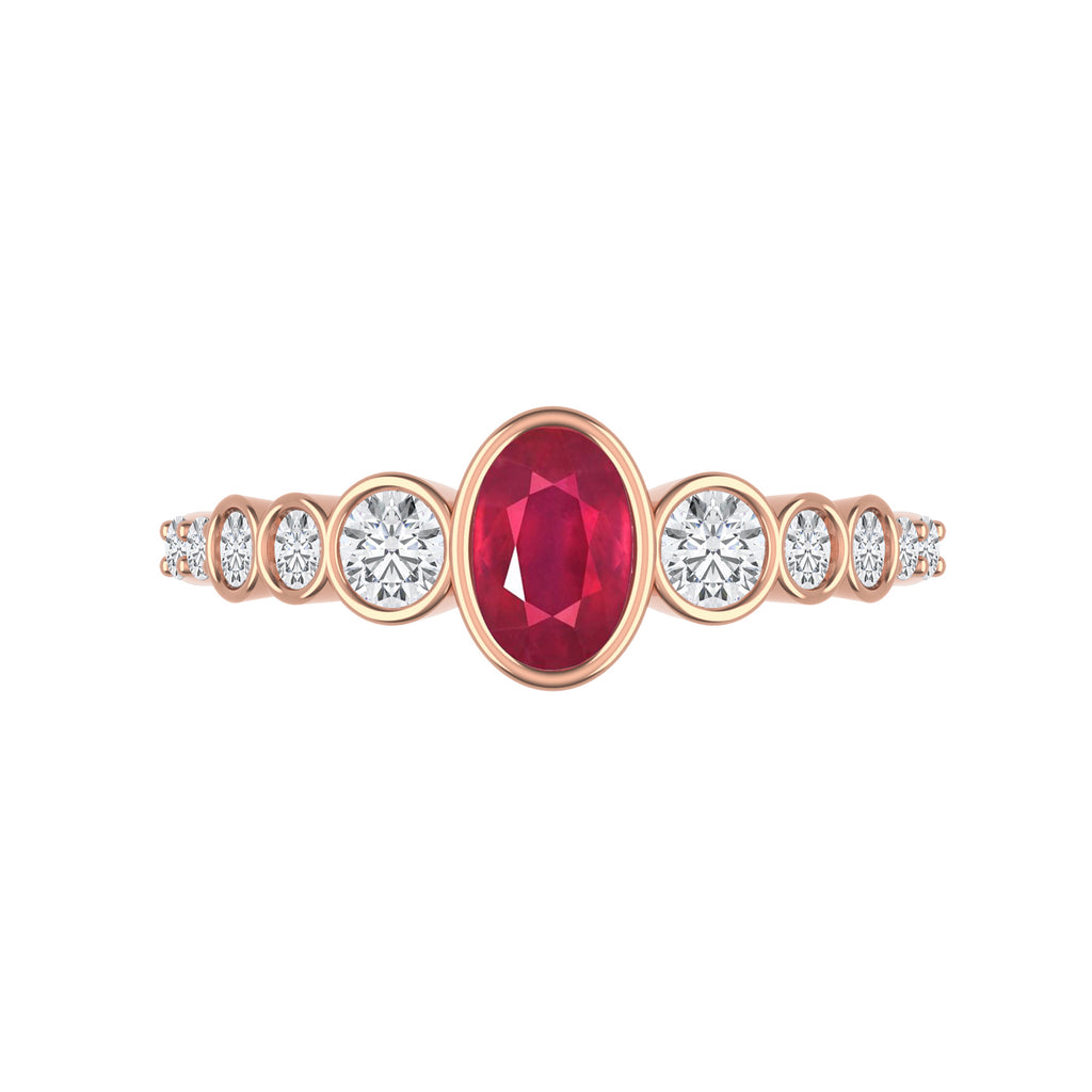 14K Rose Gold Lab Ruby and Diamond Band