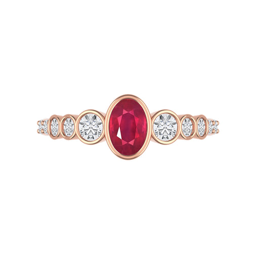 14K Rose Gold Lab Ruby and Diamond Band